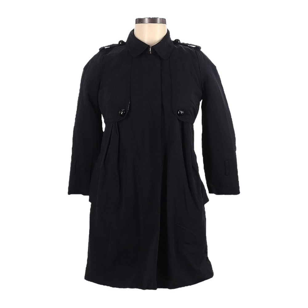 Paul & Joe Sister Trench Flannel Lined 3/4 Sleeve Black Coat Size 6 FR 38